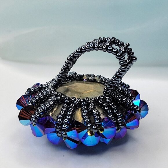 Blue Purple Bicone Crystals Ring Cluster Ring Glitter Beaded Stretch Ring - Picture 10 of 10